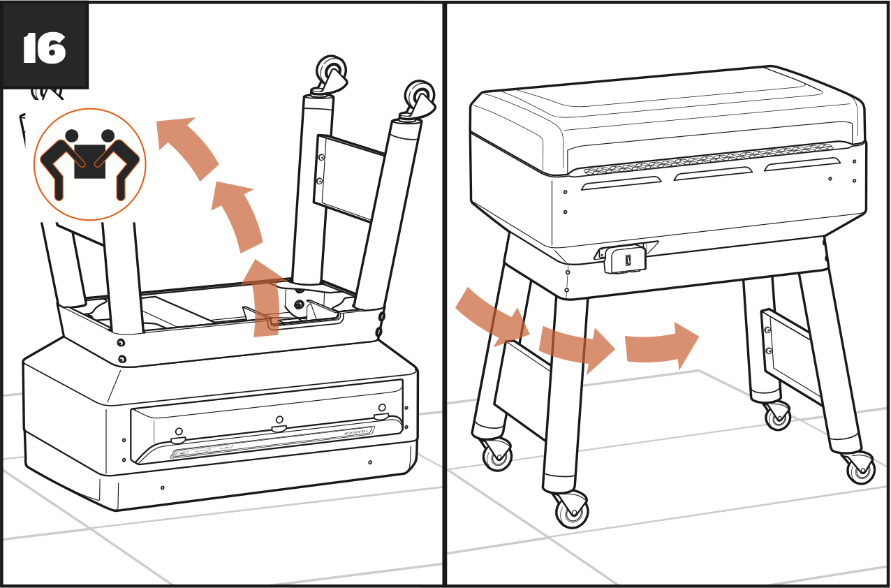 Diagram showing the grill flipping to the upright position.