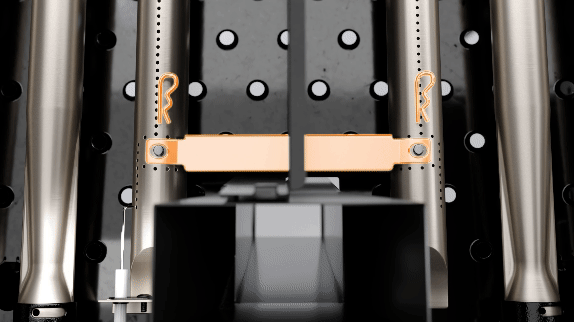 Animation showing how to lock the burner tube in place with the cotter pins. 