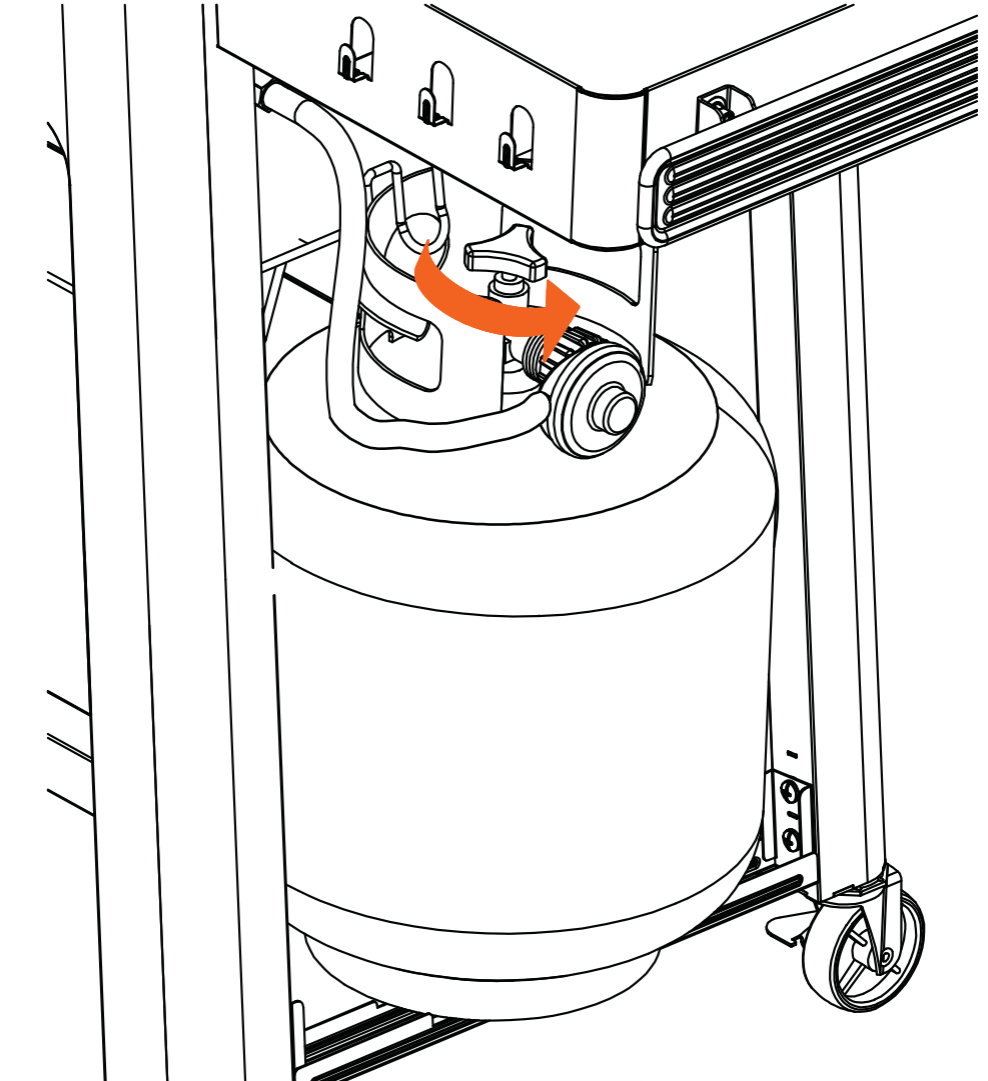 Diagram showing how to open the propane tank.