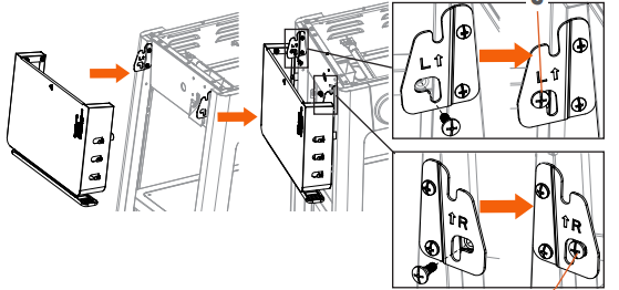 Diagram showing how the folding shelf attaches to the brackets.
