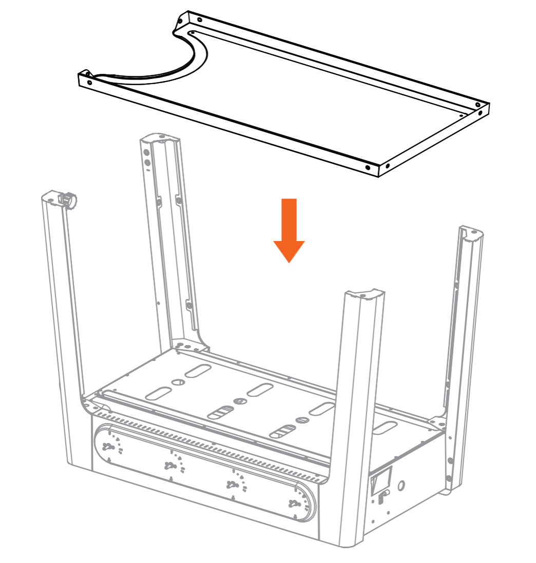 Diagram showing how to reinstall the bottom shelf. 