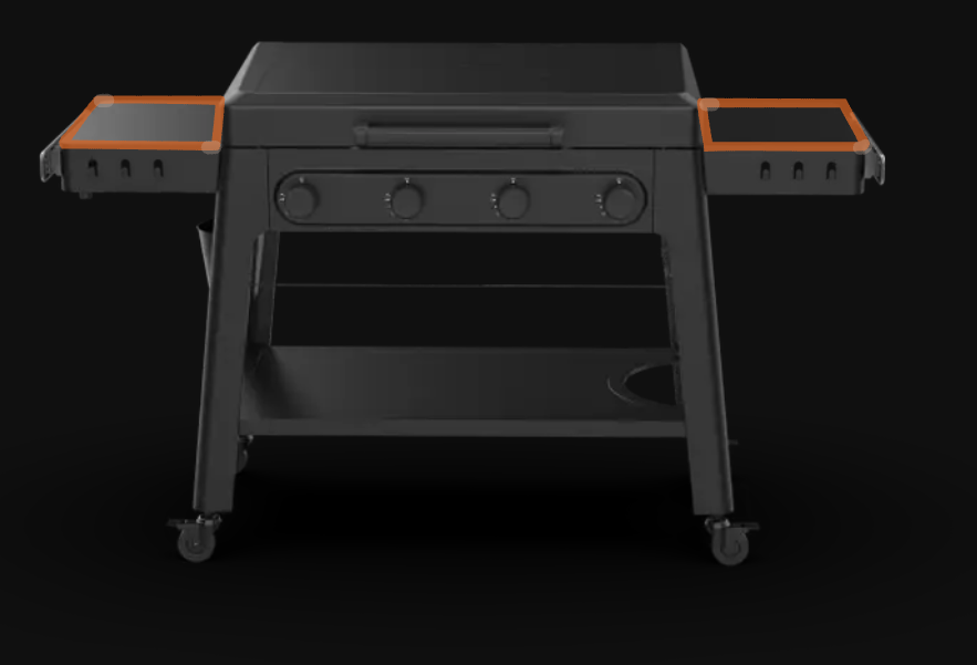 Image of the IronTop 4 burner with the side shelves highlighted.