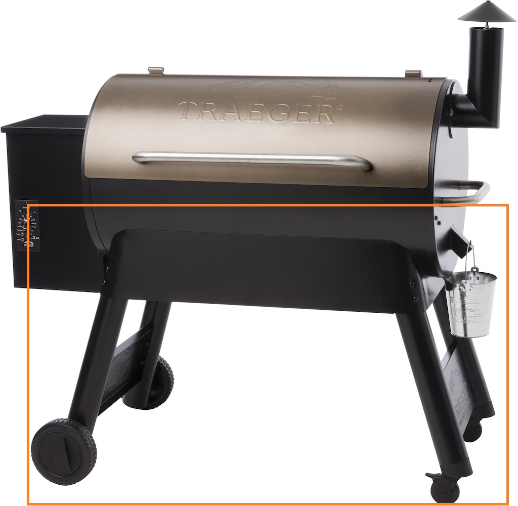 image of grill with orange rectangle highlighting the leg style
