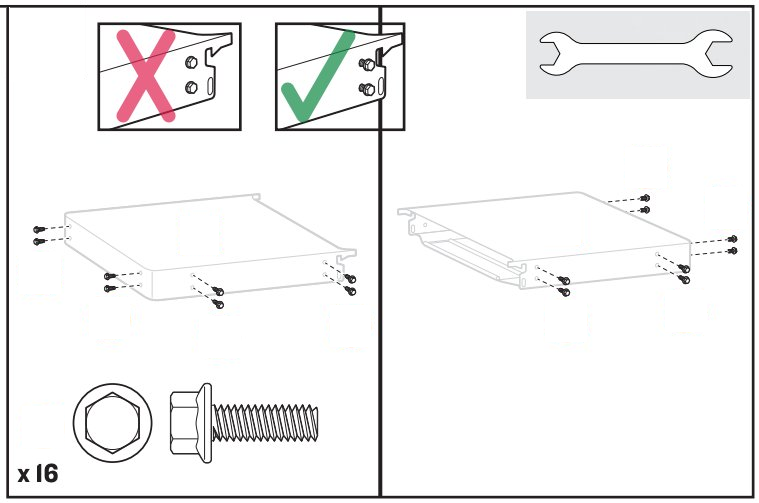Diagram of location of the screws to partially attach to each shelf. 