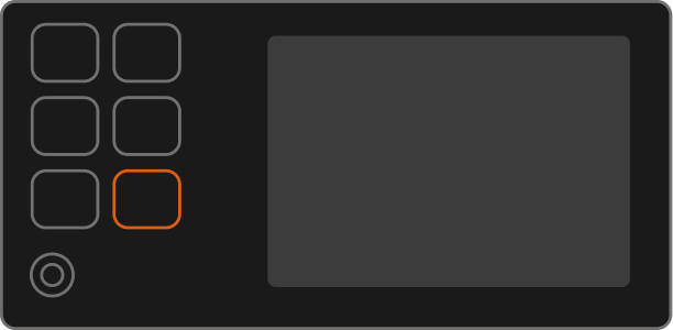 Wireframe mockup of a Westwood grill controller with the bottom-right button highlighted in orange, next to a blank display screen.